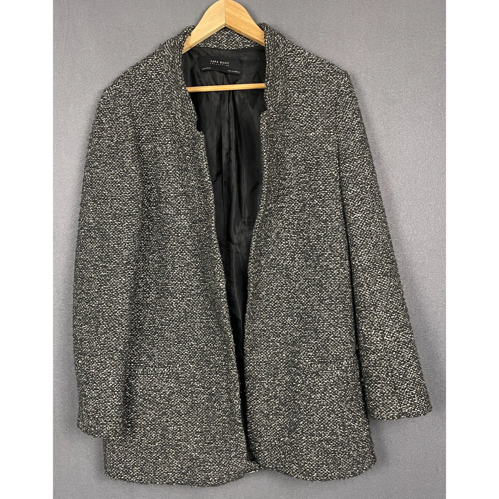 ZARA Basic Collection Women M Gray Knit Open Cardigan Preppy Business Casual